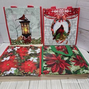 Set of 4 Lock-N-Lock   Holiday Reusable Gift Poinsettias And Cardinals